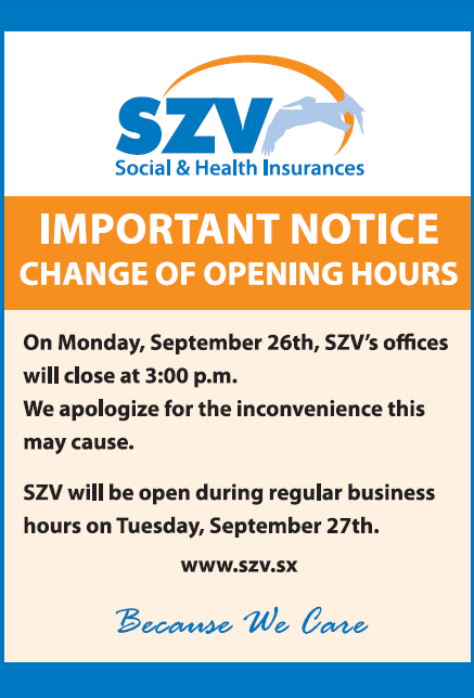 SZV offices will close 3:00 p.m. on Monday September 26th 